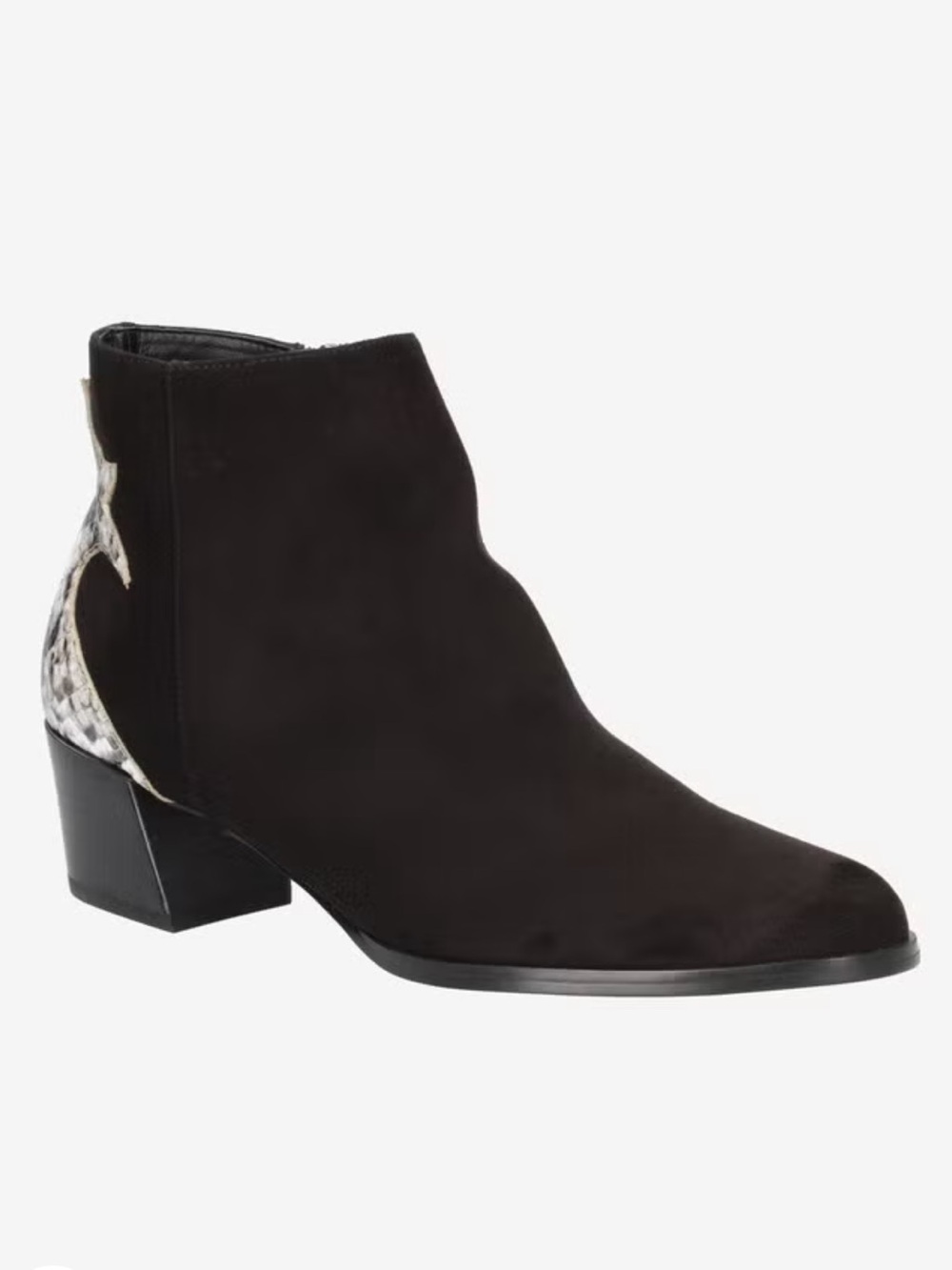 J.Renee Ramson Black Suede Ankle Bootie with Snakeskin Accent - Women